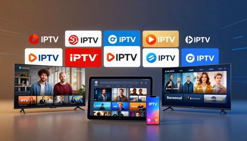 Streaming box next to a smart TV showing its built-in app menu